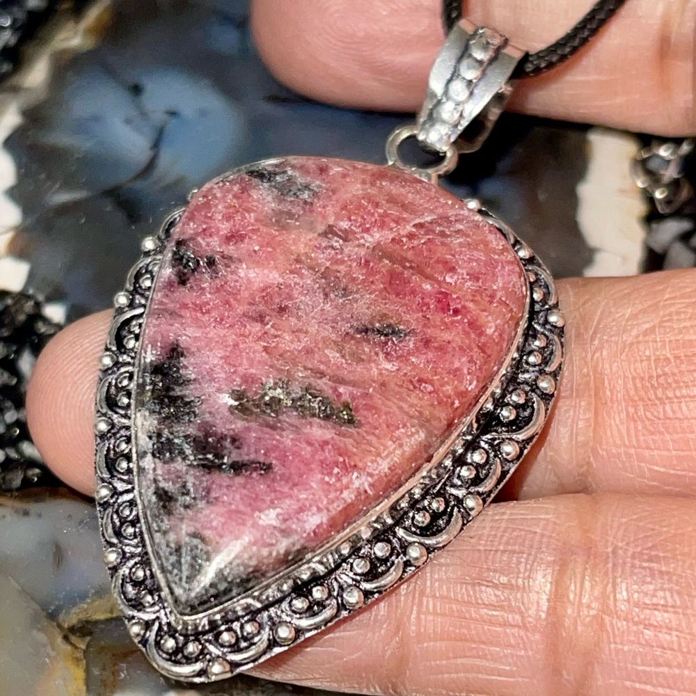 Jade Peach Blossom Rhodonite Pendant 2”
